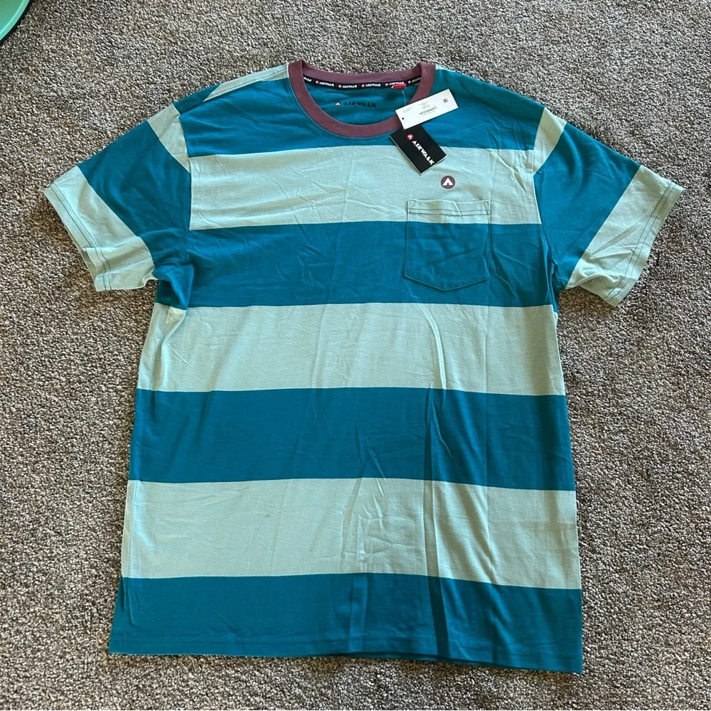 [Airwalk] NWT Teal and Blue Striped Ringer Tee - Picture 2 of 8